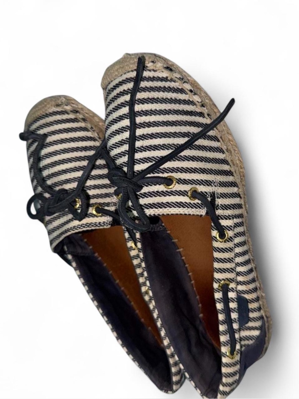 Sperry Striped Espadrille Boat Shoes - Black and White